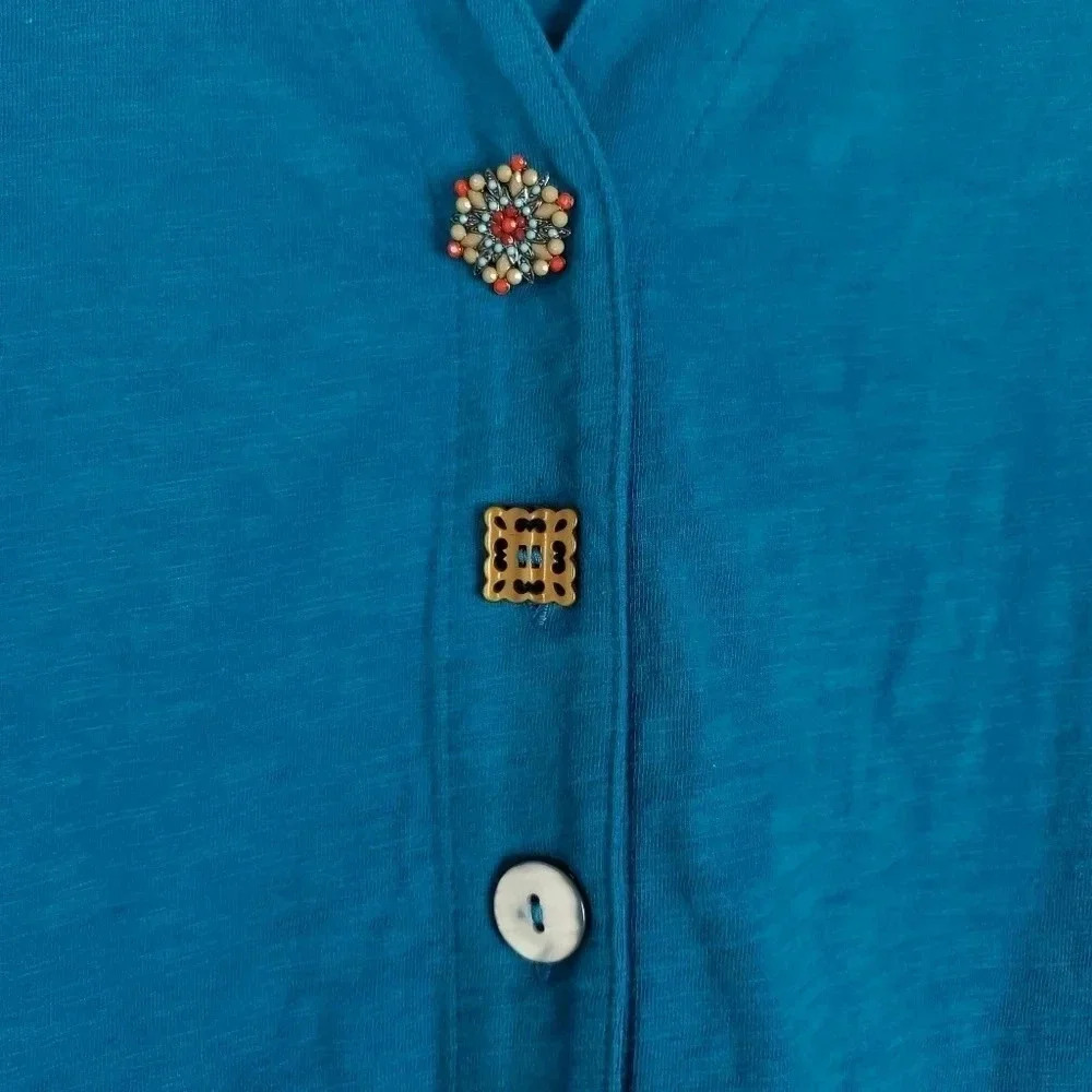 Soft Surroundings Danielle Button Top Tank Teal S - Picture 3 of 13